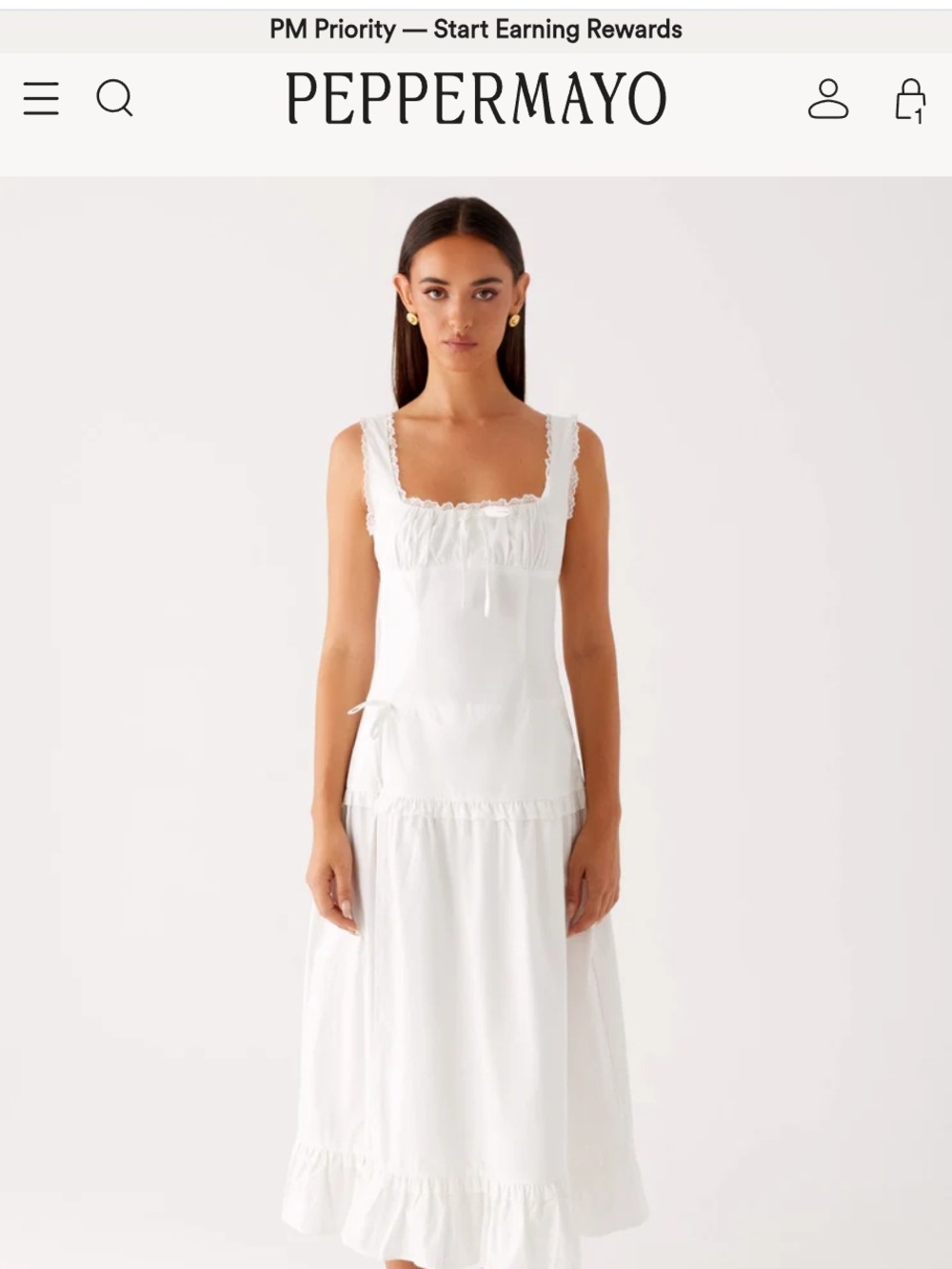 Peppermayo White Midi Dress with Ruffle Trim